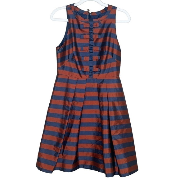 Eva Franco Anthropologie Striped Bow Fit and Flair Cocktail Dress Size 6 - Picture 2 of 9